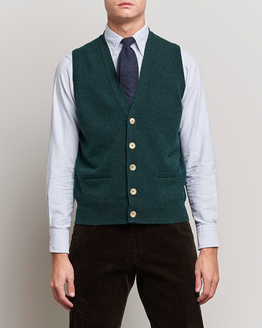 Heren | Truien | Drake's | Lambswool Vest Cardigan Green