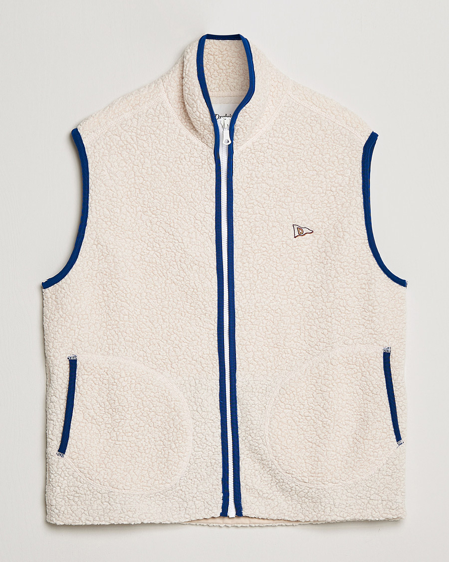 Heren | Truien | Drake's | Zip Through Fleece Vest Ecru
