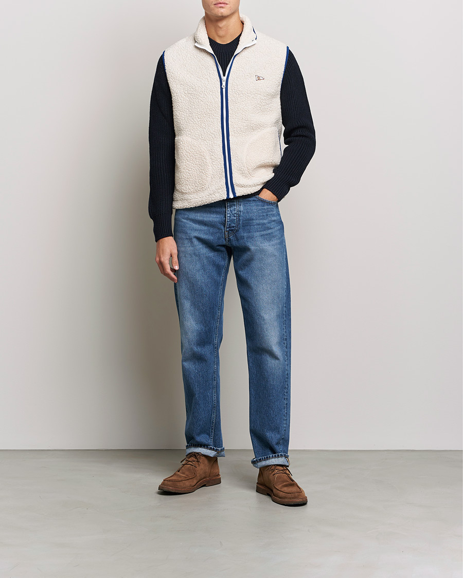 Heren | Truien | Drake's | Zip Through Fleece Vest Ecru