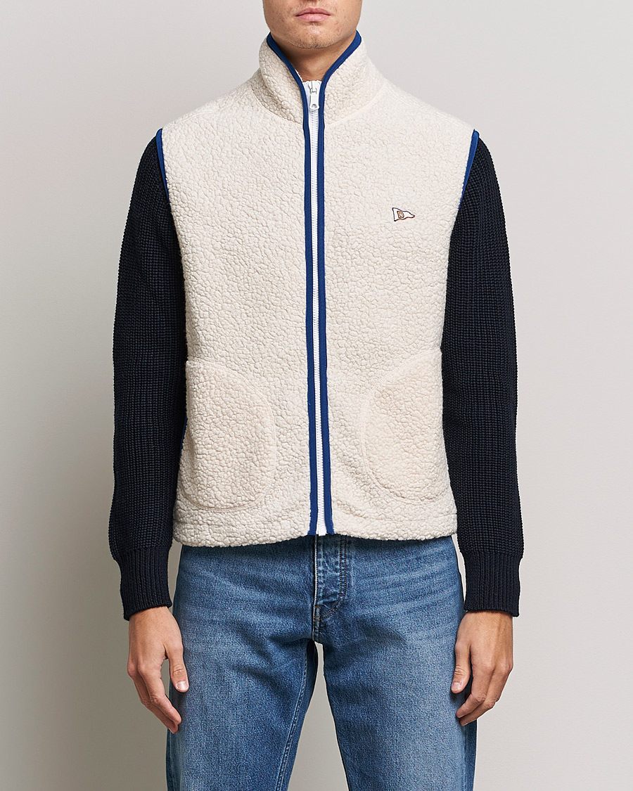 Heren | Truien | Drake's | Zip Through Fleece Vest Ecru