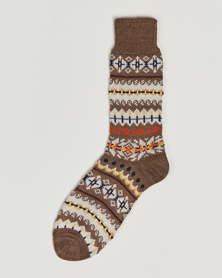Heren | Ondergoed | Drake's | Fairisle Wool/Cotton Socks Brown
