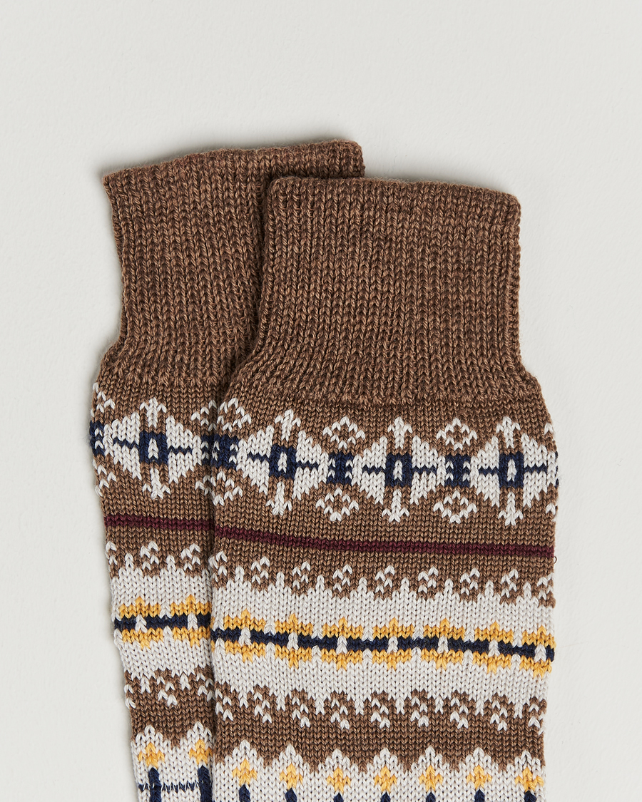 Heren | Ondergoed | Drake's | Fairisle Wool/Cotton Socks Brown