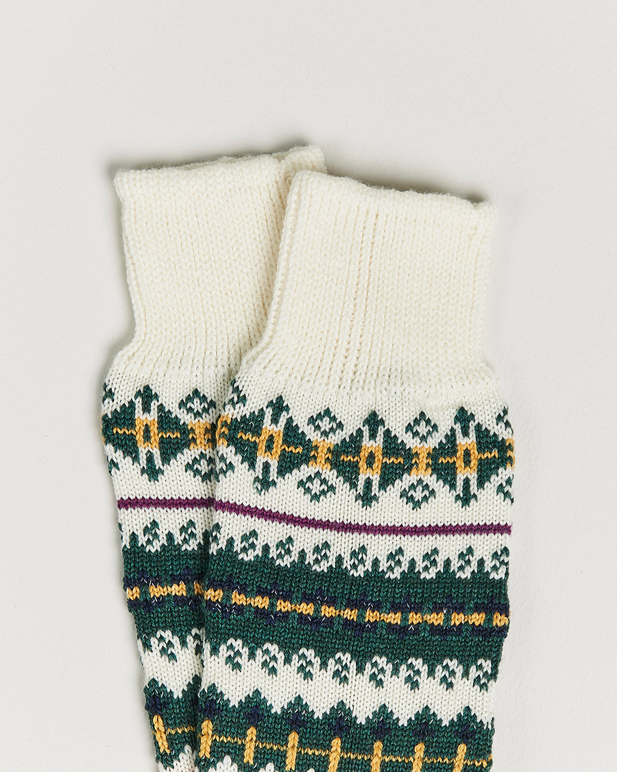 Heren | Ondergoed | Drake's | Fairisle Wool/Cotton Socks Ecru