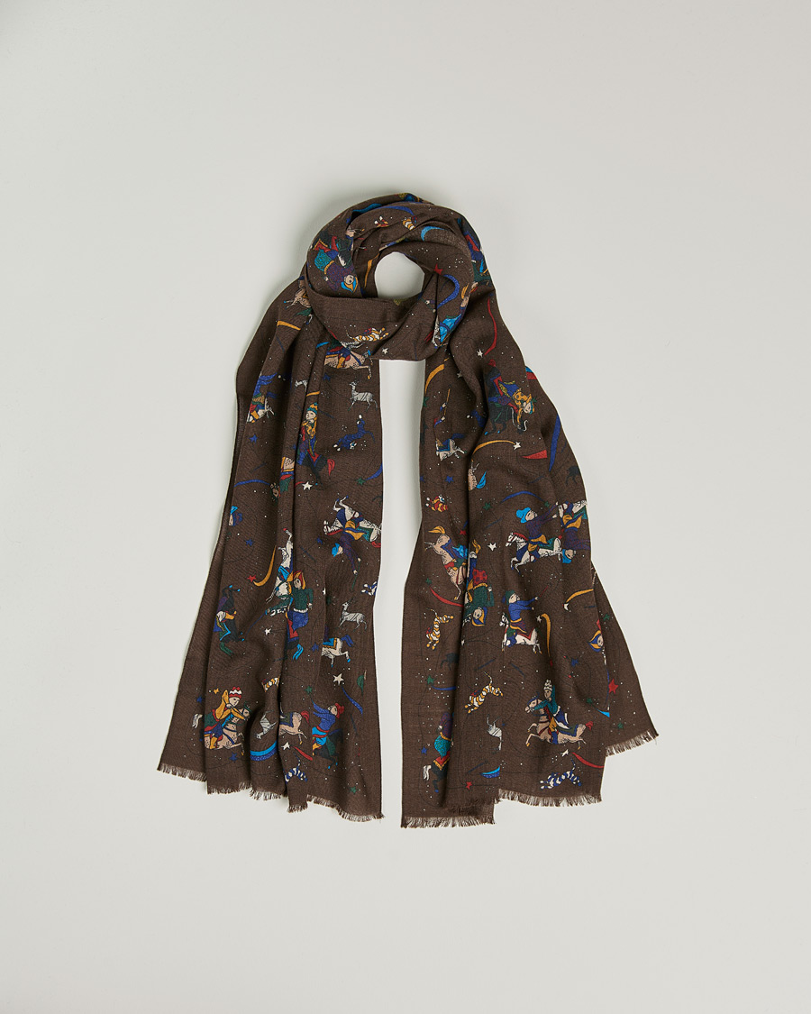 Heren | Drake's Mughal And Stars Printed Wool Scarf Brown | Drake's | Mughal And Stars Printed Wool Scarf Brown