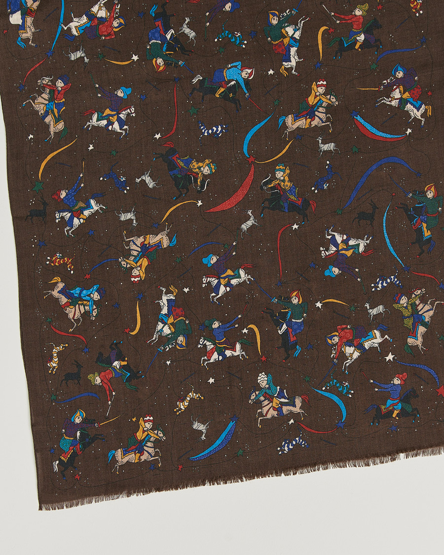 Heren | Drake's Mughal And Stars Printed Wool Scarf Brown | Drake's | Mughal And Stars Printed Wool Scarf Brown