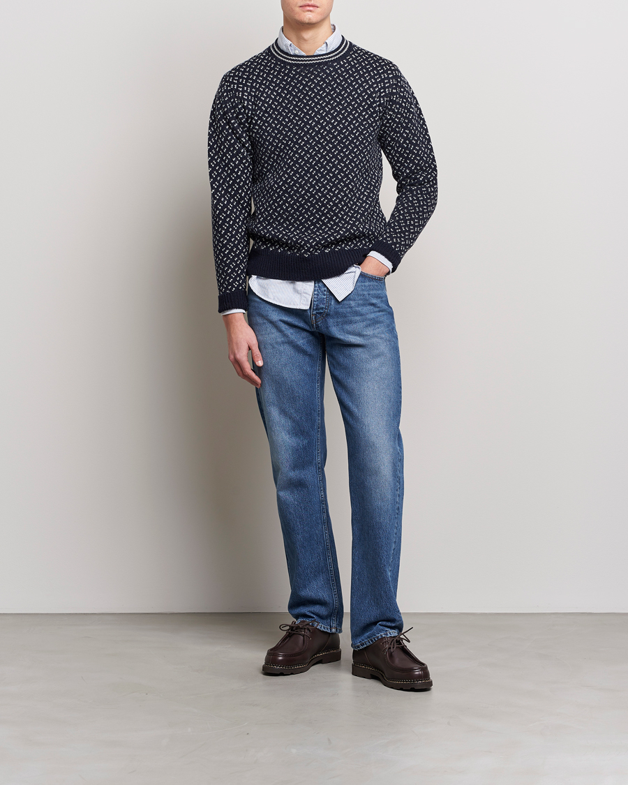 Heren | Truien | Drake's | Norwegian Wool/Alpaca Crew Navy