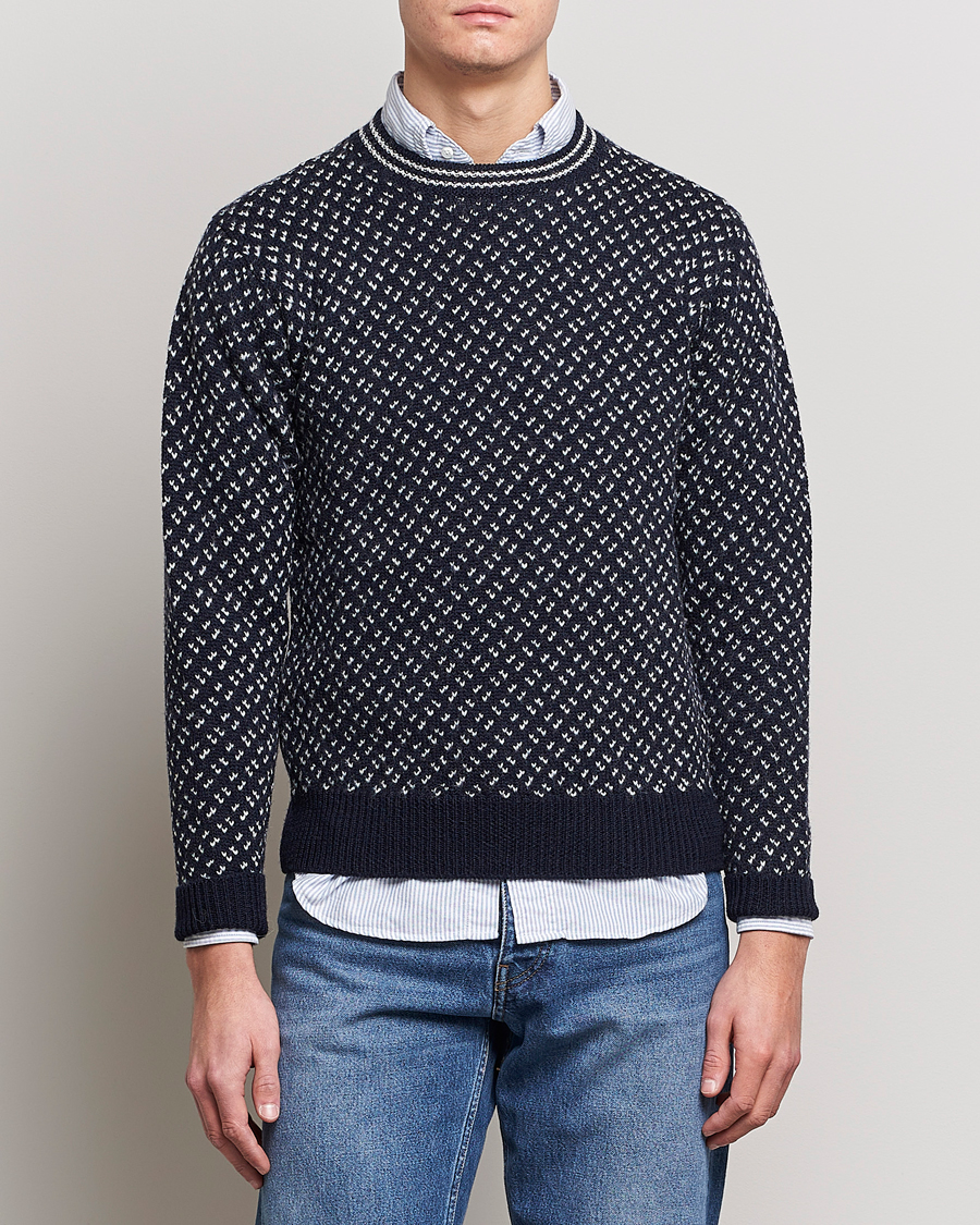 Heren | Drake's | Drake's | Norwegian Wool/Alpaca Crew Navy