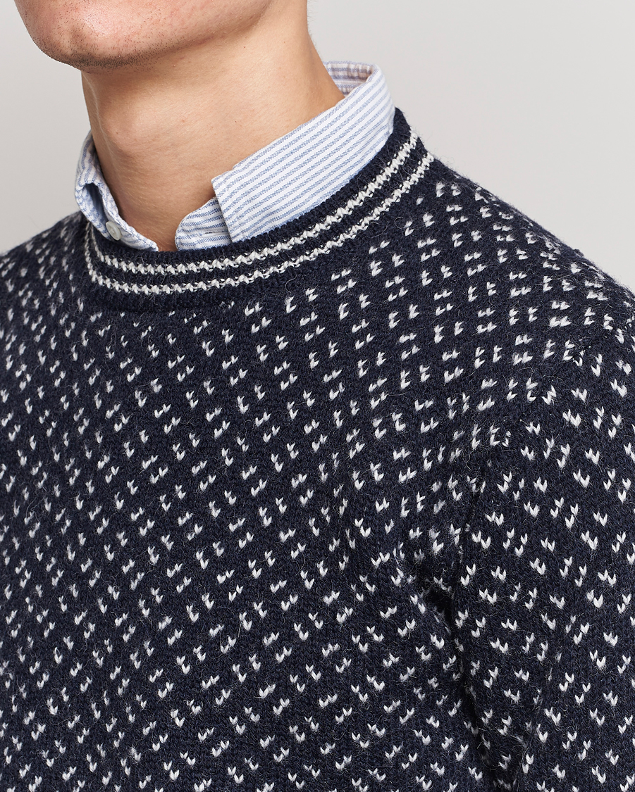 Heren | Truien | Drake's | Norwegian Wool/Alpaca Crew Navy