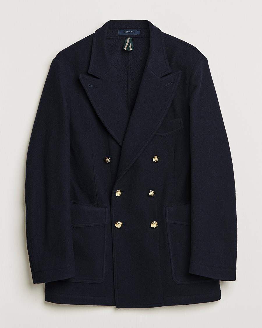 Heren | Blazers | Drake's | MKIII Double Breasted Wool/Flannel Blazer Navy