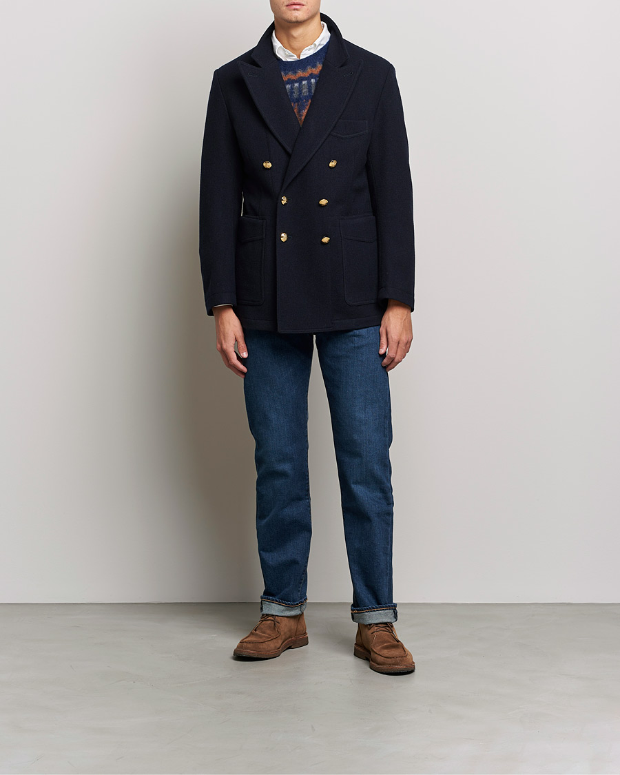 Heren | Blazers | Drake's | MKIII Double Breasted Wool/Flannel Blazer Navy