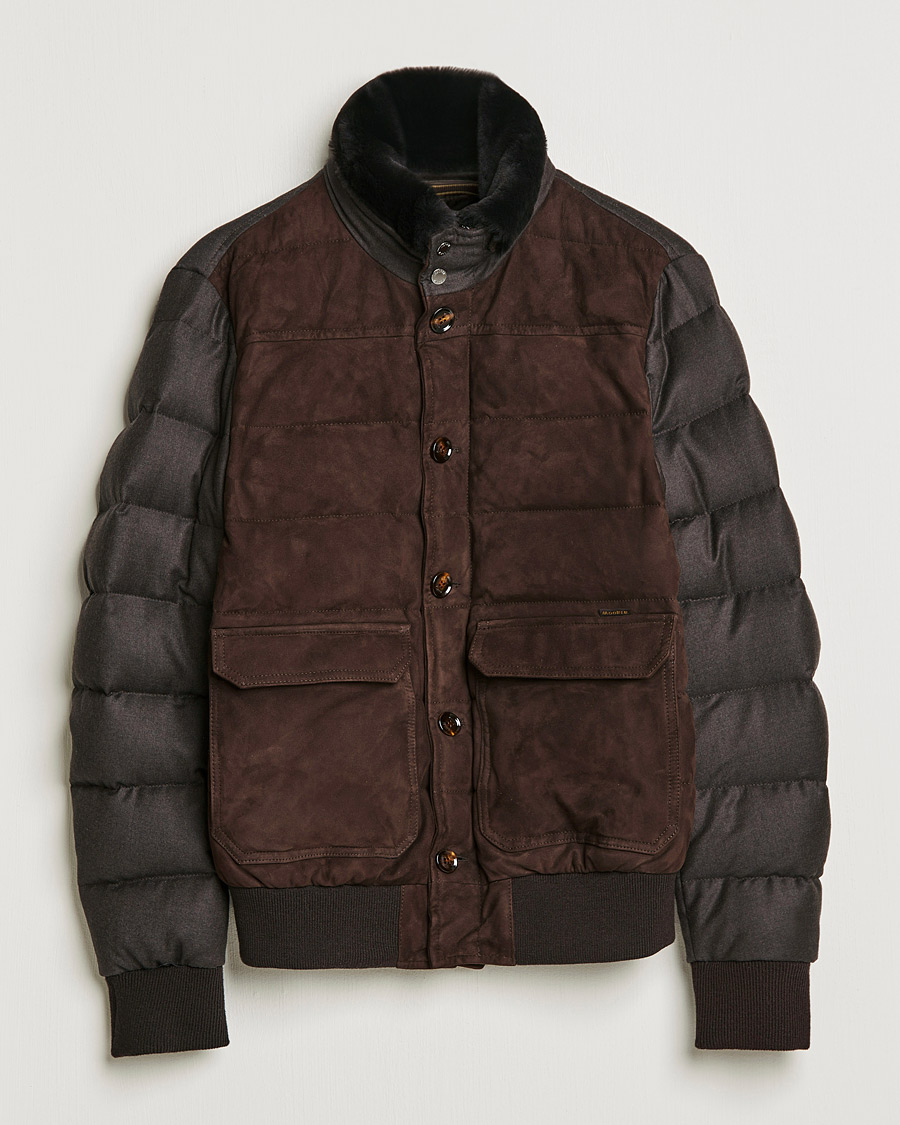 Heren | Jassen | MooRER | Fantoni Wool/Cashmere Suede Bomber Jacket Dark Brown