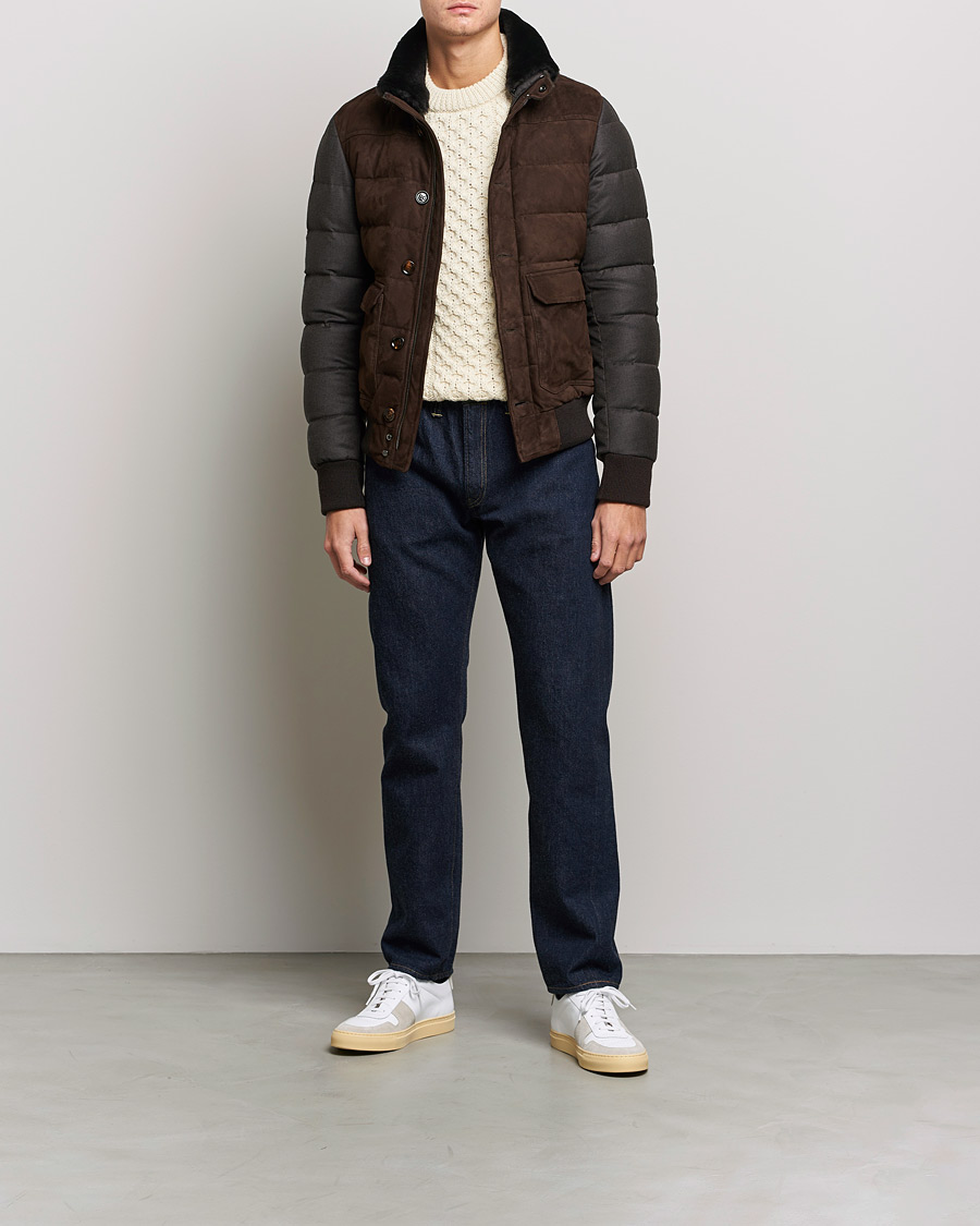Heren | Jassen | MooRER | Fantoni Wool/Cashmere Suede Bomber Jacket Dark Brown