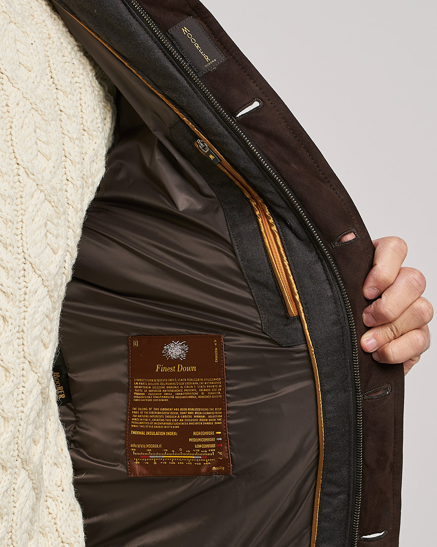Heren | Jassen | MooRER | Fantoni Wool/Cashmere Suede Bomber Jacket Dark Brown