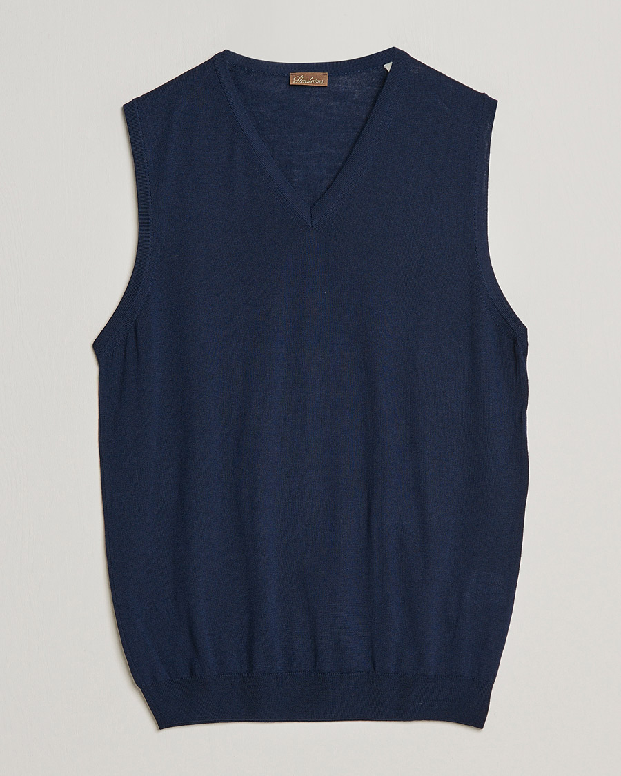 Heren | Truien | Stenströms | Merino Slipover Navy