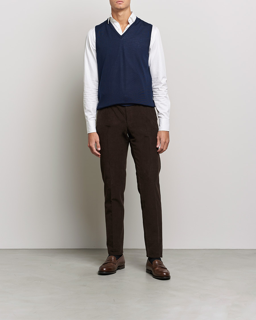 Heren | Truien | Stenströms | Merino Slipover Navy