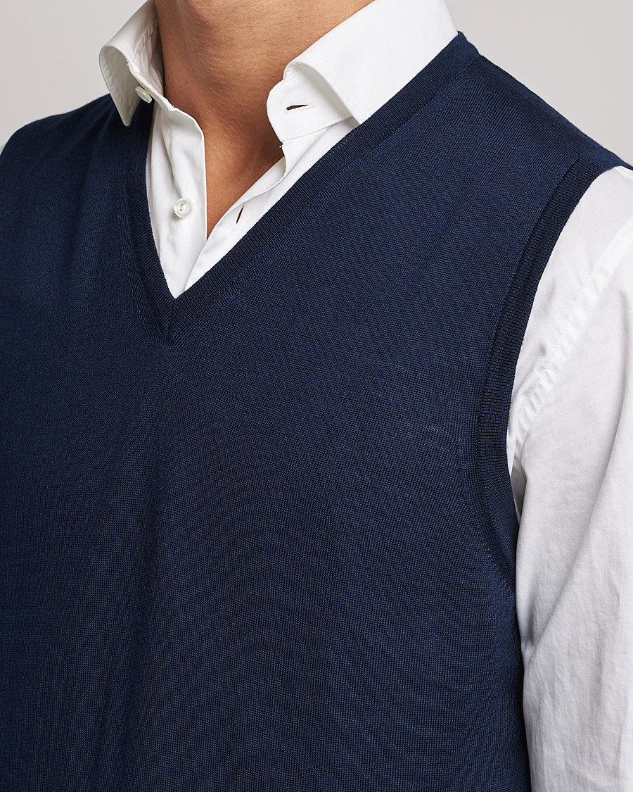 Heren | Truien | Stenströms | Merino Slipover Navy
