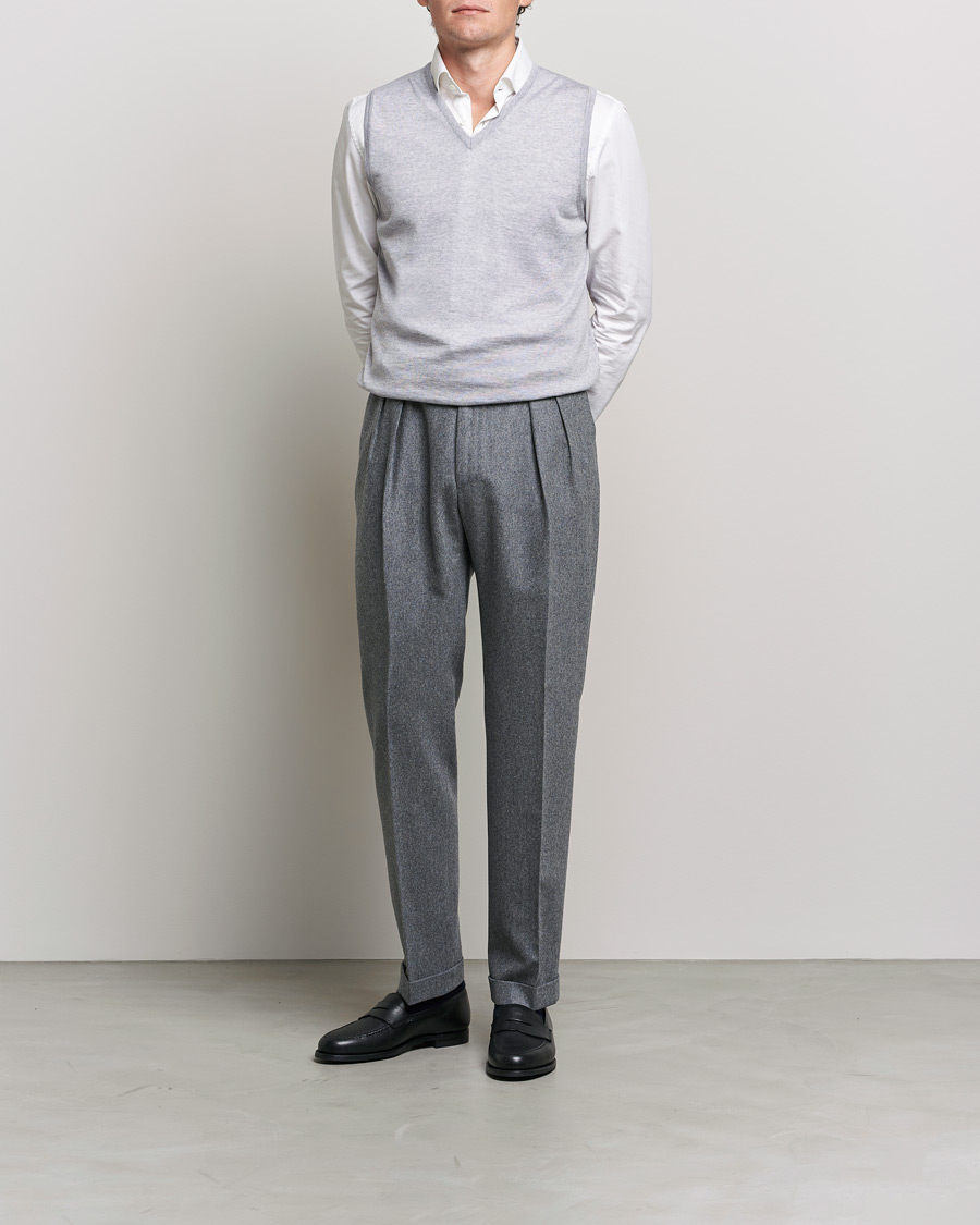 Heren | Truien | Stenströms | Merino Slipover Light Grey