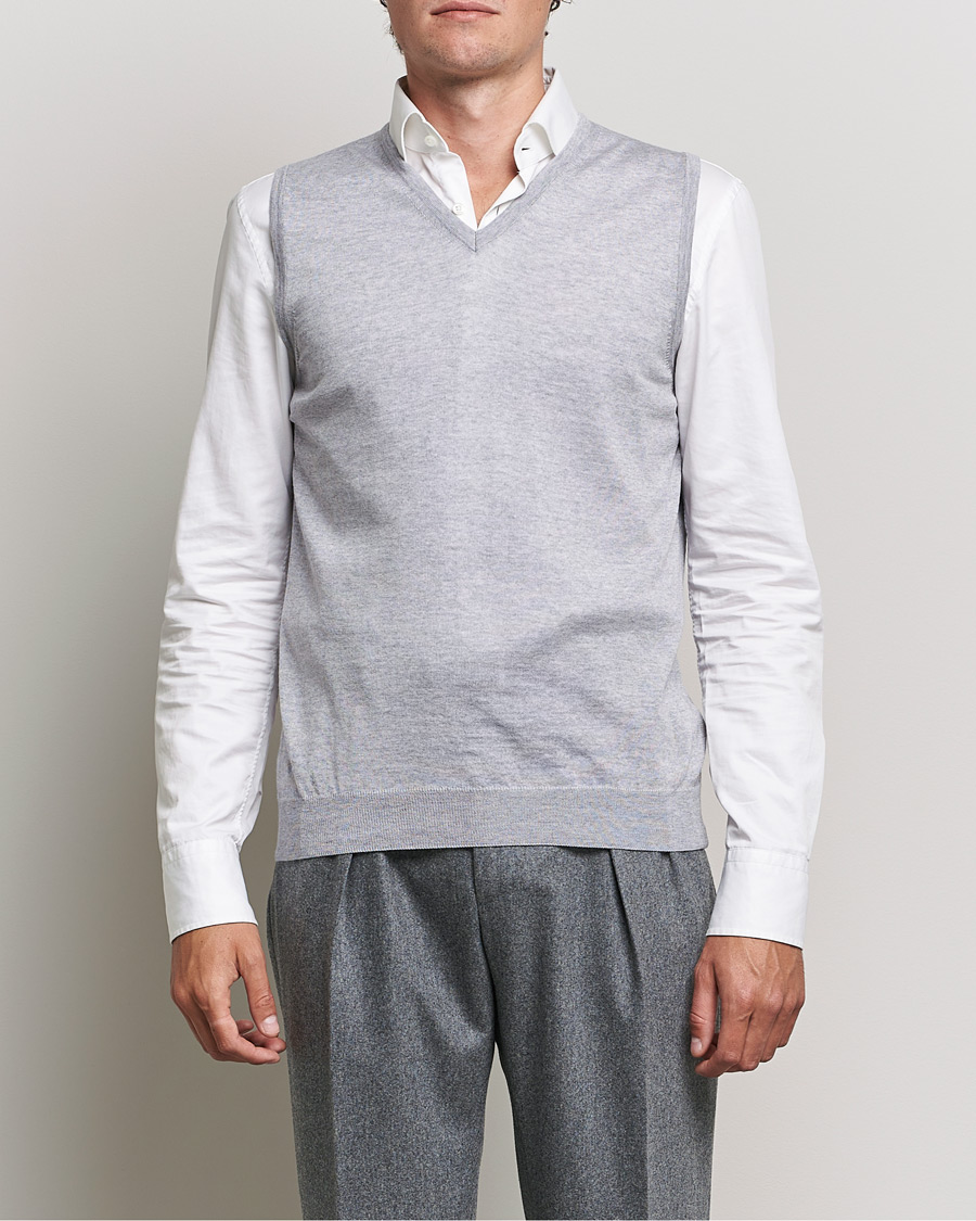 Heren | Truien | Stenströms | Merino Slipover Light Grey