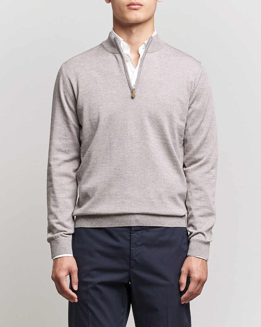 Heren | Truien | Stenströms | Merino Wool Half Zip Beige Mouliné