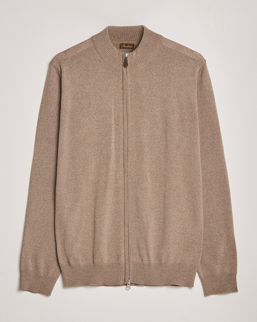 Heren | Truien | Stenströms | Merino Full Zip Camel