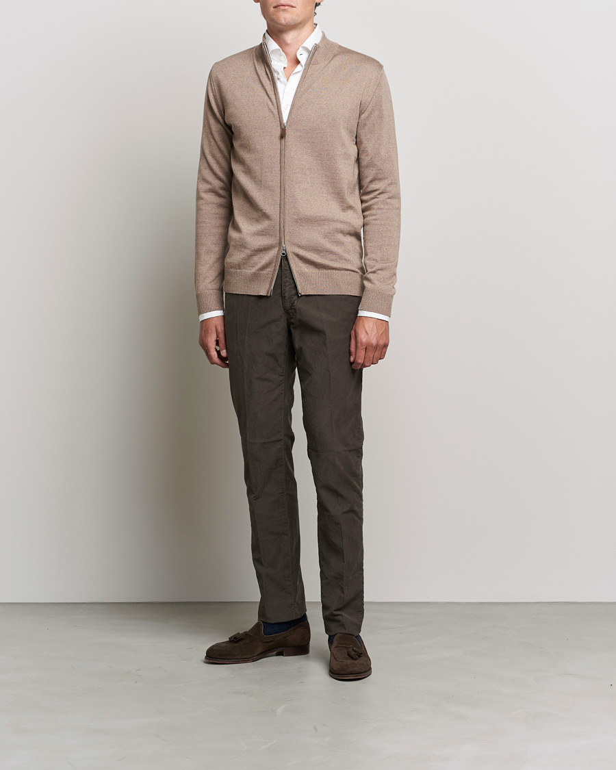Heren | Truien | Stenströms | Merino Full Zip Camel