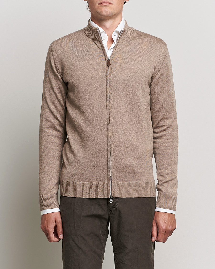 Heren | Truien | Stenströms | Merino Full Zip Camel