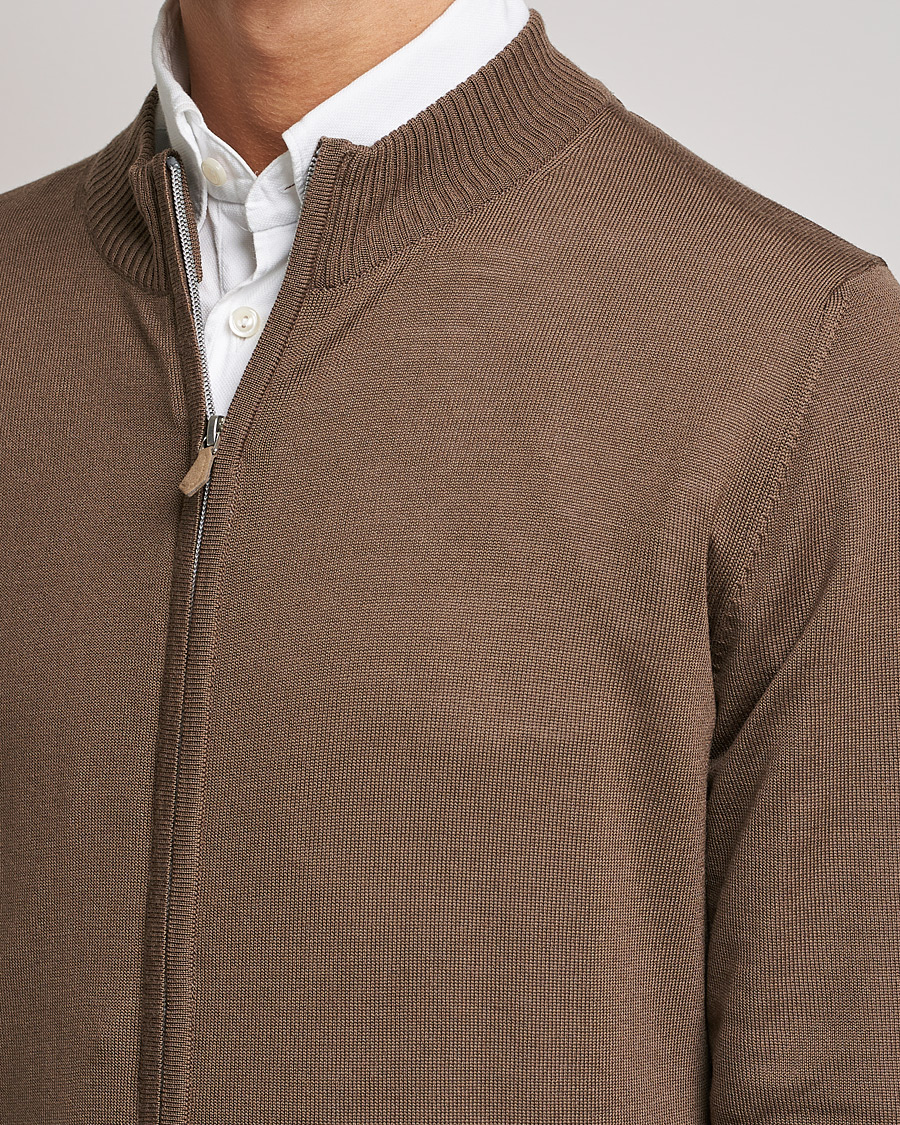 Heren | Truien | Stenströms | Merino Full Zip Brown