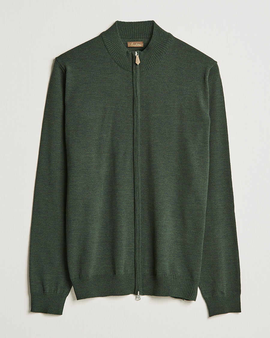Heren | Truien | Stenströms | Merino Full Zip Dark Green