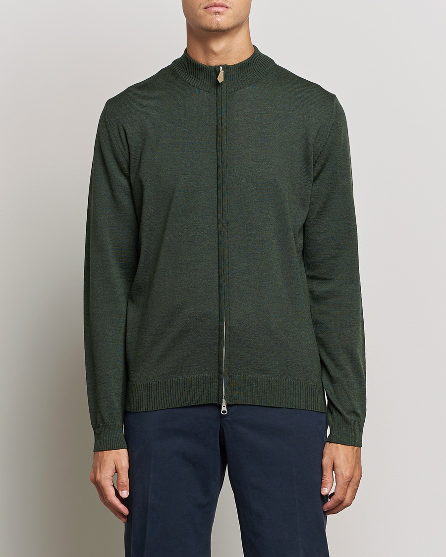 Heren | Truien | Stenströms | Merino Full Zip Dark Green