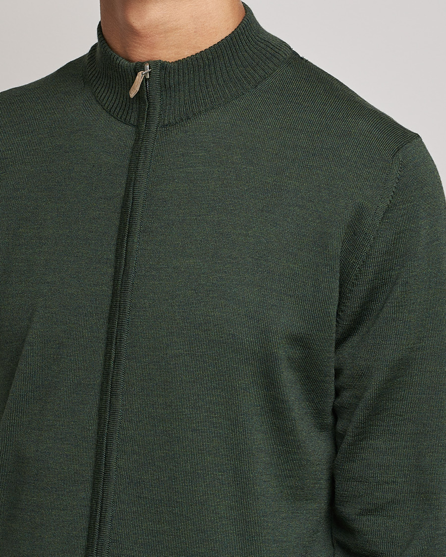 Heren | Truien | Stenströms | Merino Full Zip Dark Green