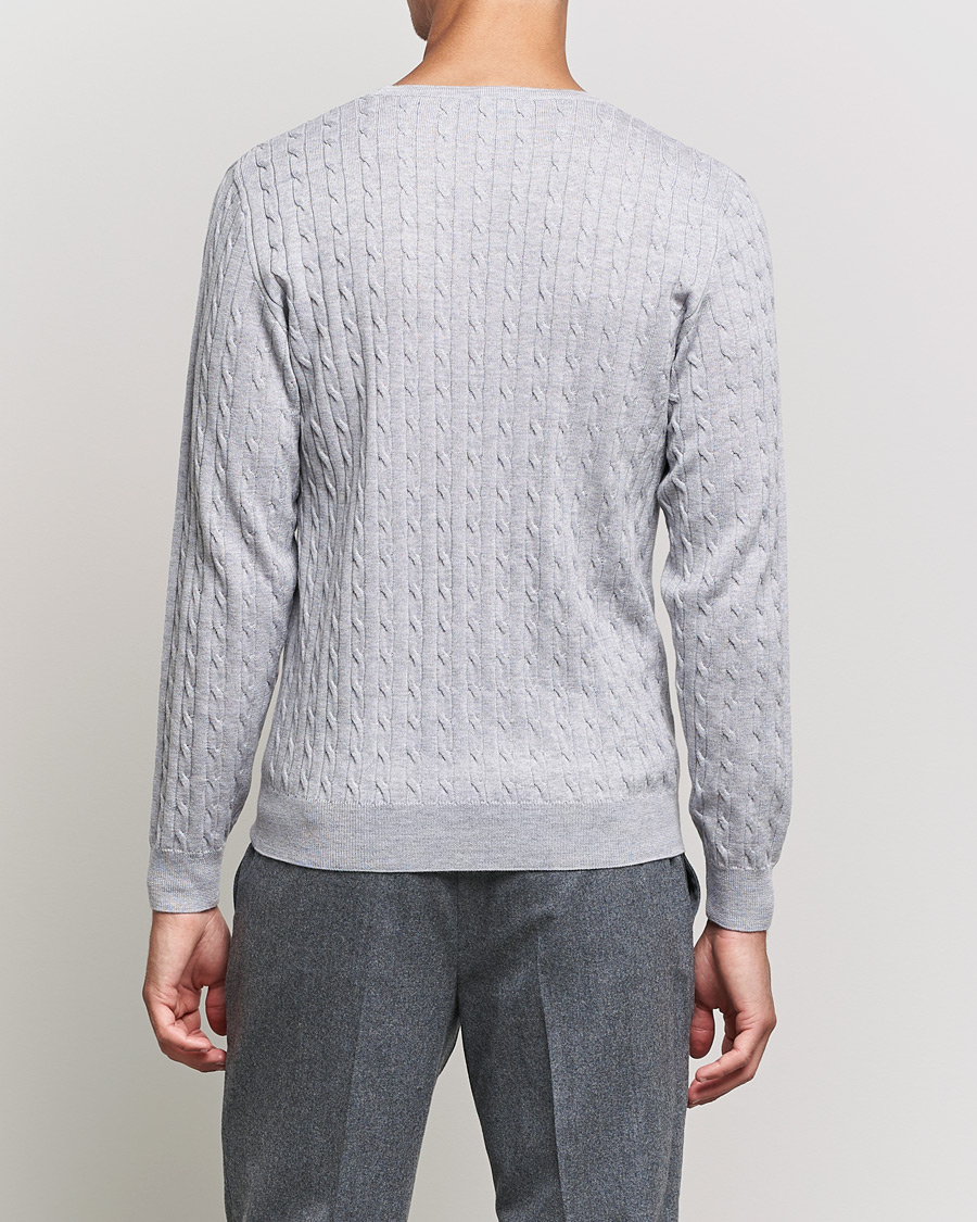 Heren | Truien | Stenströms | Merino Cable Crew Neck Light Grey