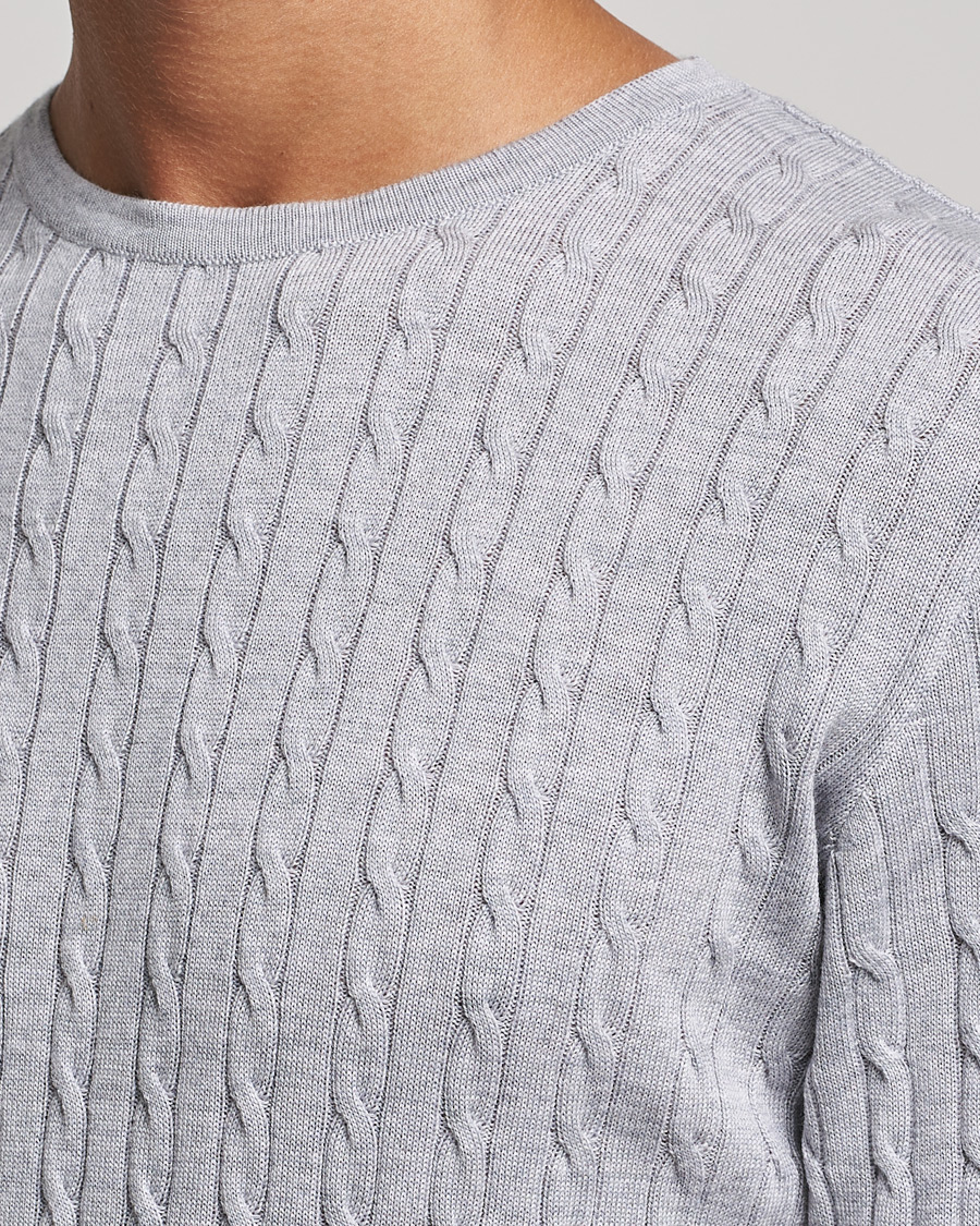 Heren | Truien | Stenströms | Merino Cable Crew Neck Light Grey