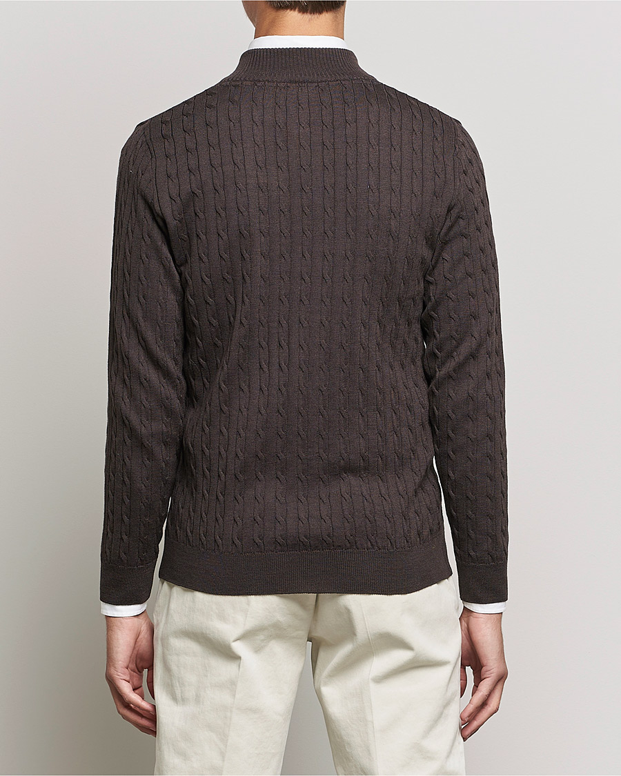 Heren | Truien | Stenströms | Merino Wool Cable Half Zip Dark Brown