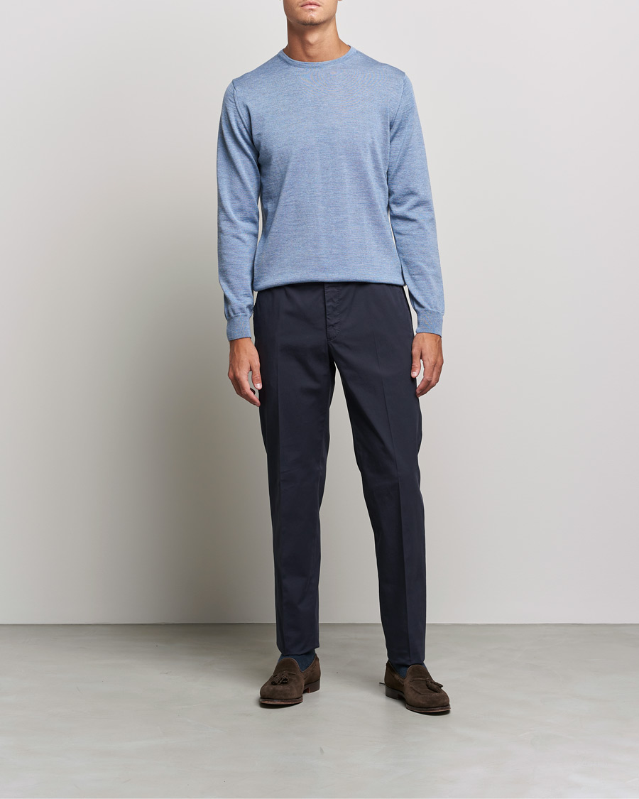 Heren | Truien | Stenströms | Merino Crew Neck Light Blue