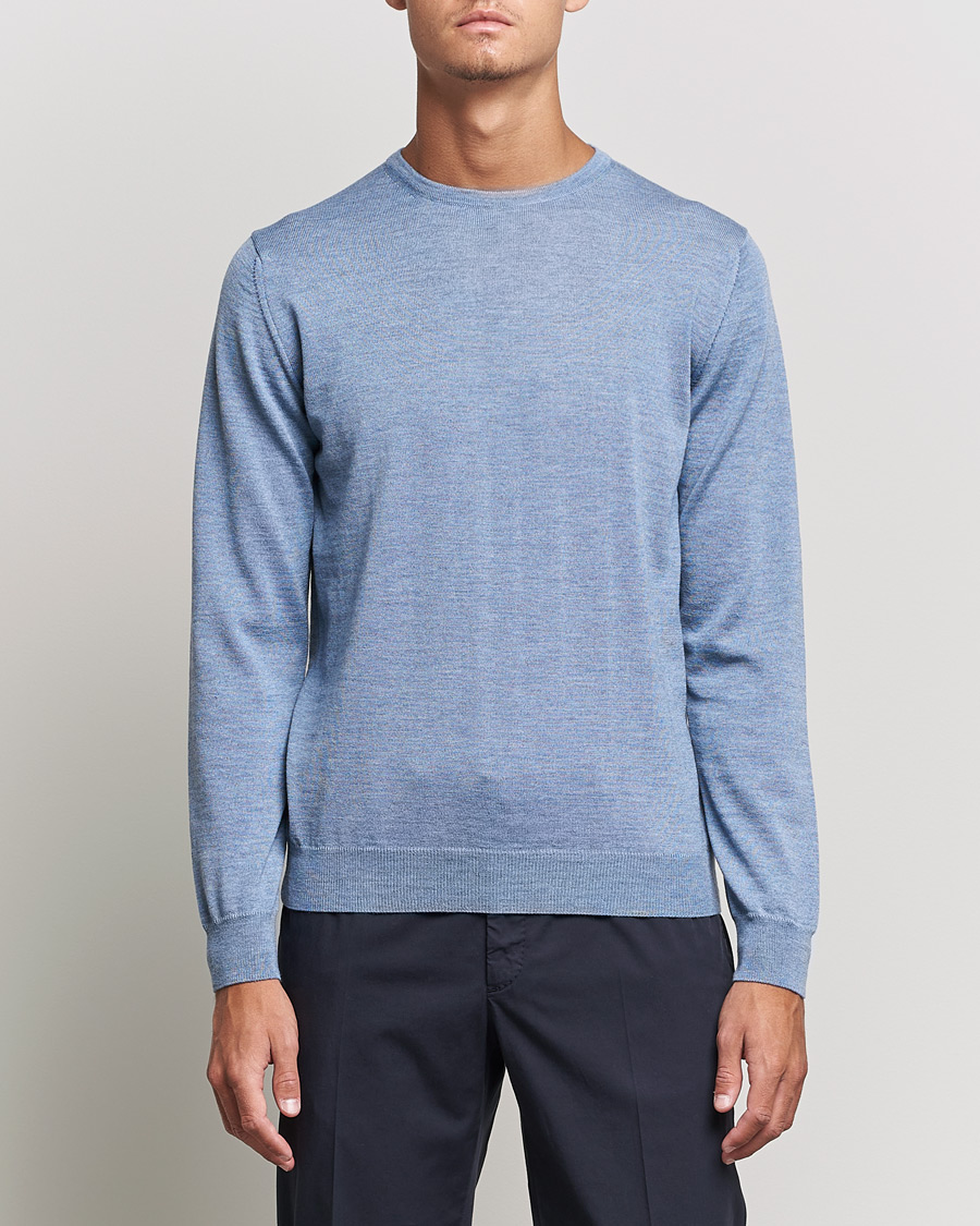 Heren | Truien | Stenströms | Merino Crew Neck Light Blue