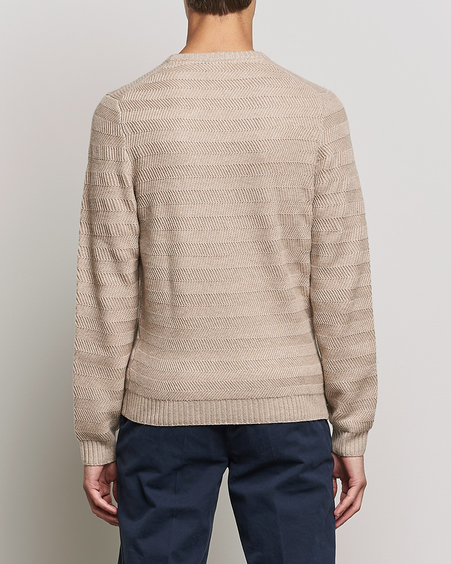 Heren | Truien | Stenströms | Merino/Cashmere Herringbone Crew Neck Beige
