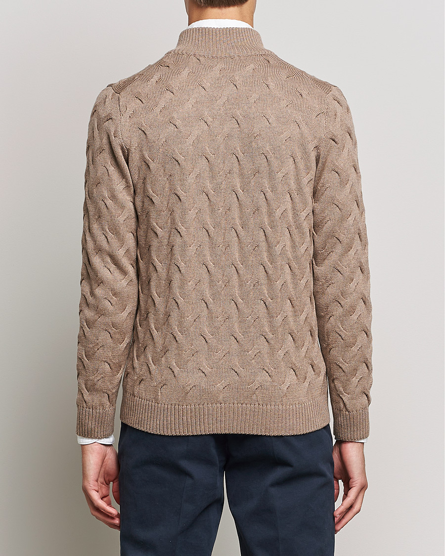Heren | Truien | Stenströms | Heavy Cable Merino Full Zip Cardigan Camel