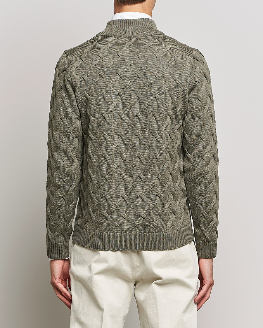 Heren | Truien | Stenströms | Heavy Cable Merino Full Zip Cardigan Olive
