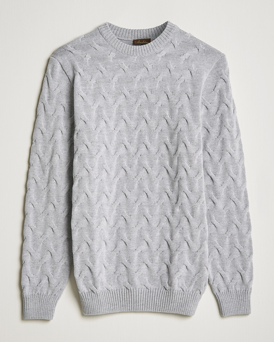 Heren | Truien | Stenströms | Heavy Cable Merino Crew Neck Light Grey