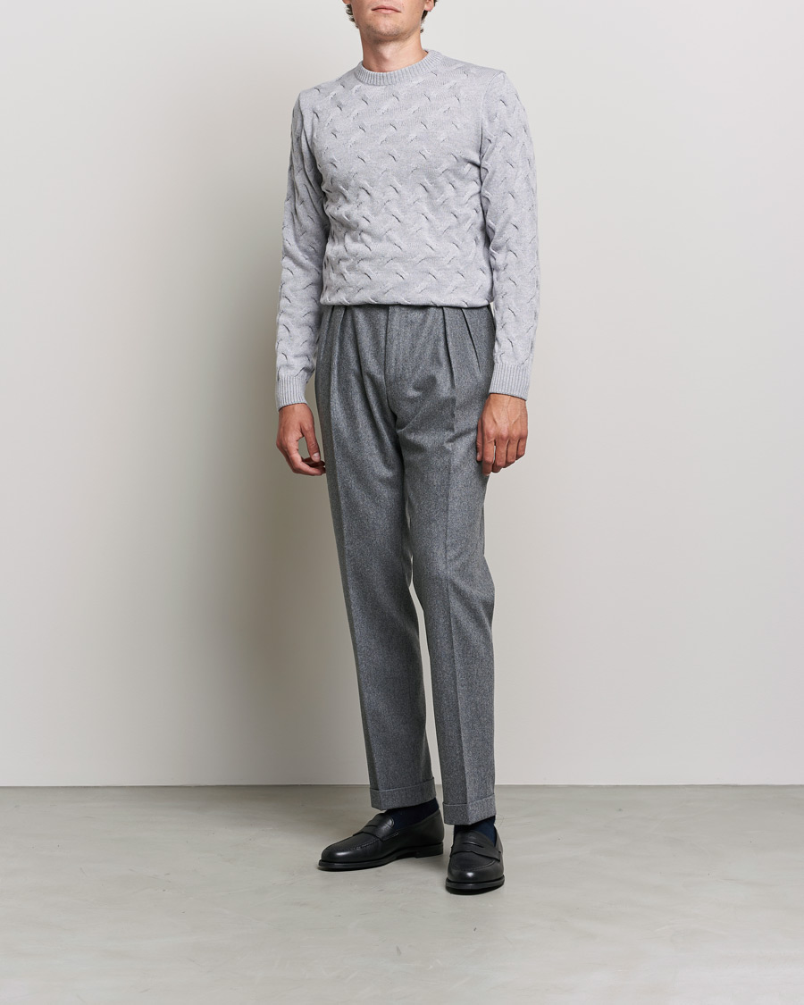 Heren | Truien | Stenströms | Heavy Cable Merino Crew Neck Light Grey
