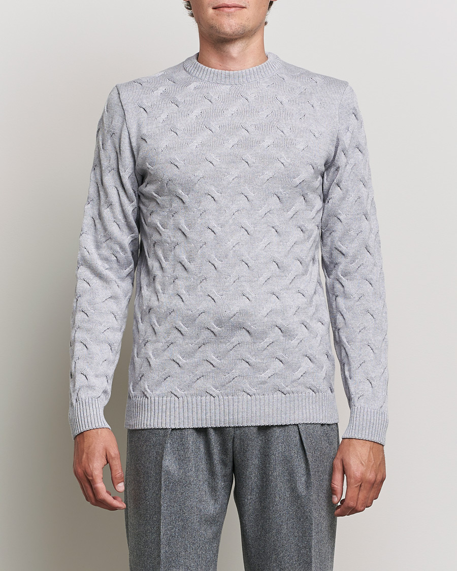 Heren | Truien | Stenströms | Heavy Cable Merino Crew Neck Light Grey
