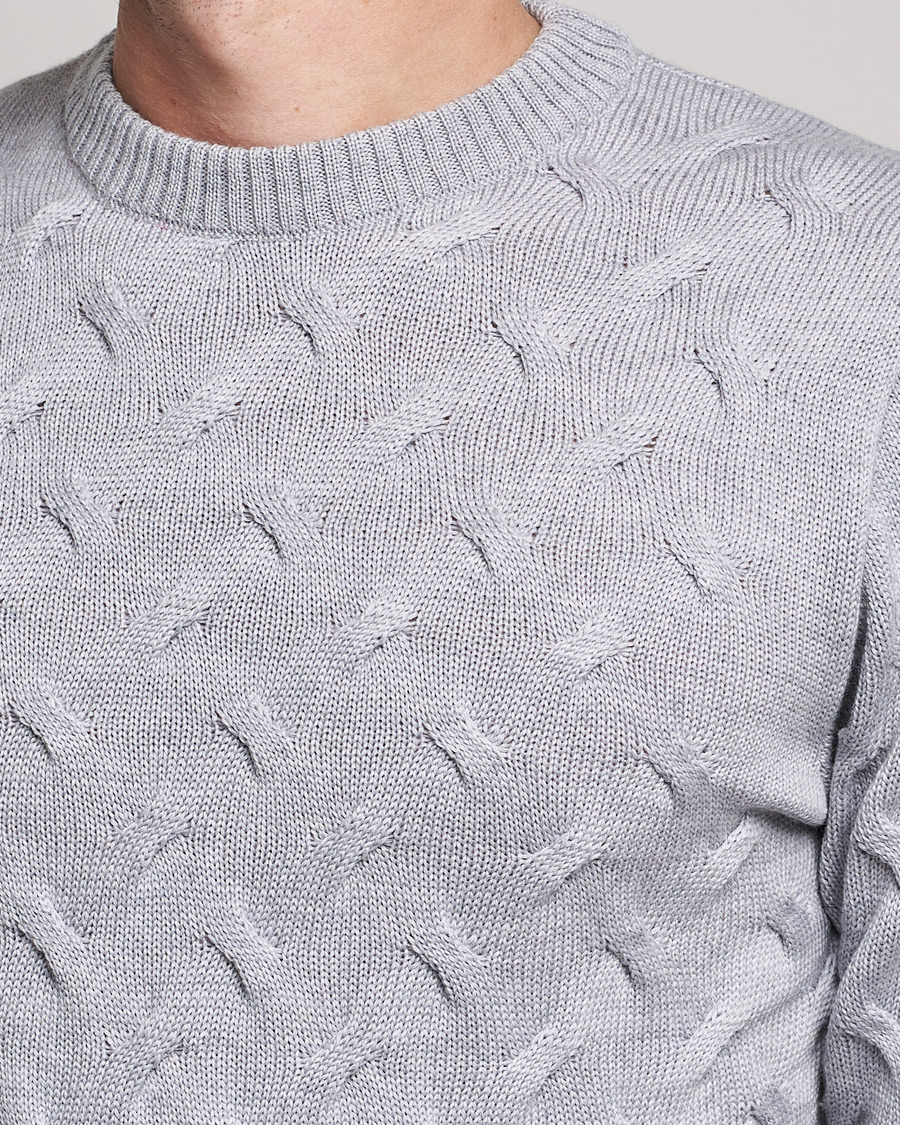 Heren | Truien | Stenströms | Heavy Cable Merino Crew Neck Light Grey