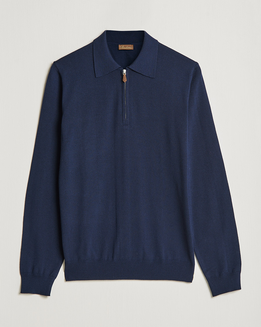 Heren | Truien | Stenströms | Merino Half Zip Polo Navy
