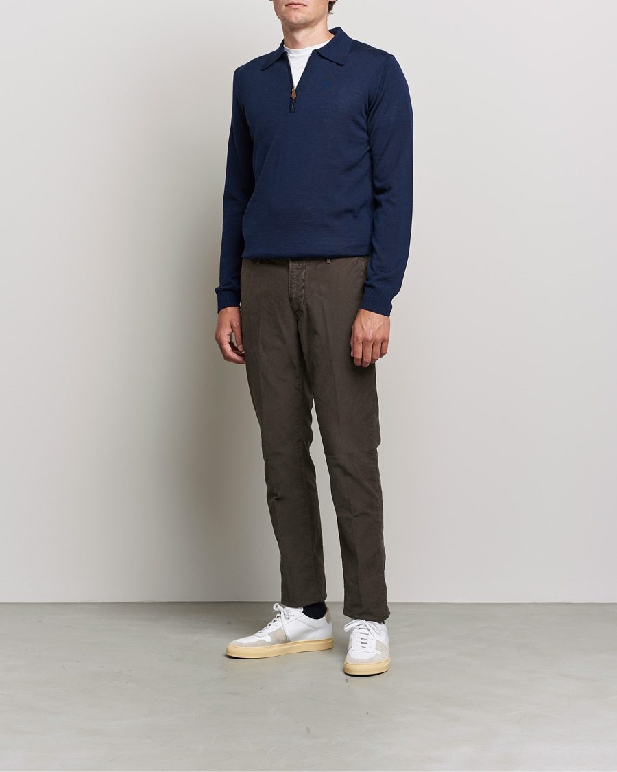 Heren | Truien | Stenströms | Merino Half Zip Polo Navy