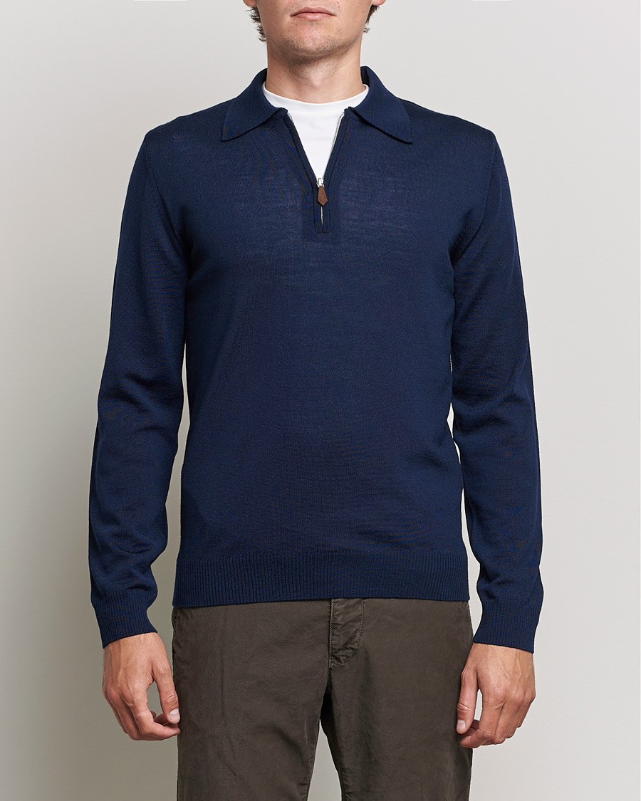 Heren | Truien | Stenströms | Merino Half Zip Polo Navy
