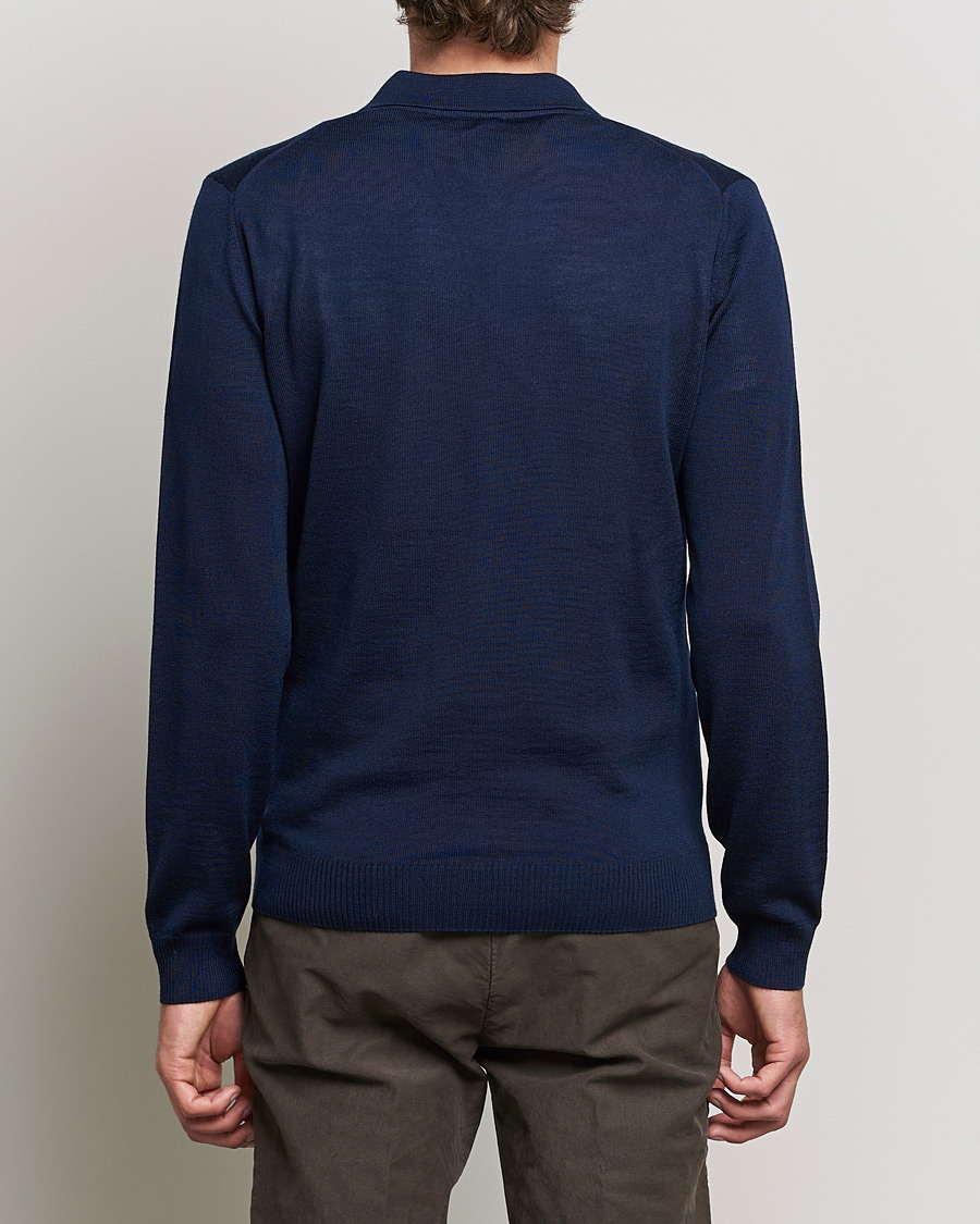 Heren | Truien | Stenströms | Merino Half Zip Polo Navy