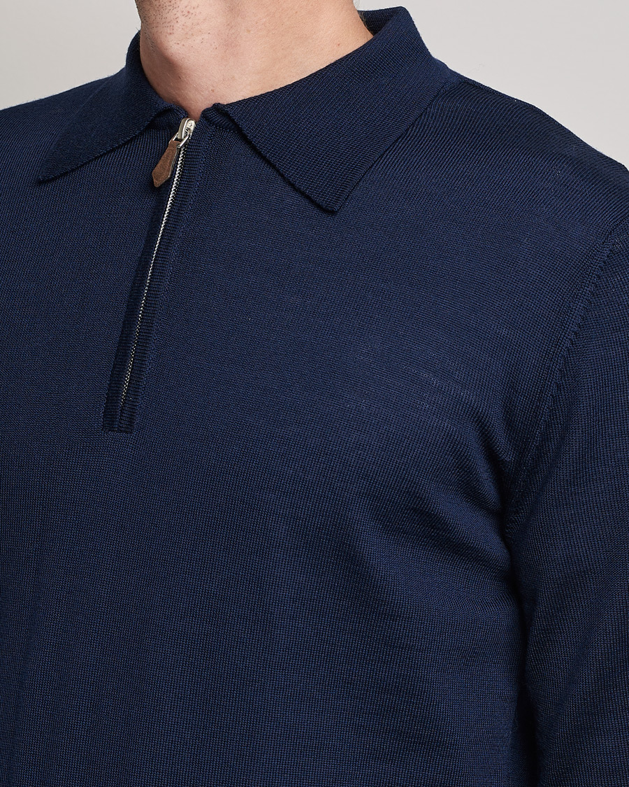 Heren | Truien | Stenströms | Merino Half Zip Polo Navy