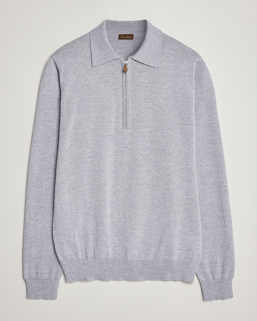Heren | Truien | Stenströms | Merino Wool Zip Polo Light Grey