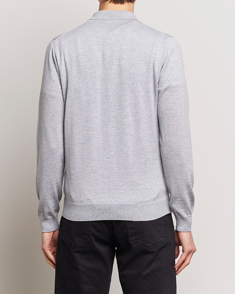 Heren | Truien | Stenströms | Merino Wool Zip Polo Light Grey