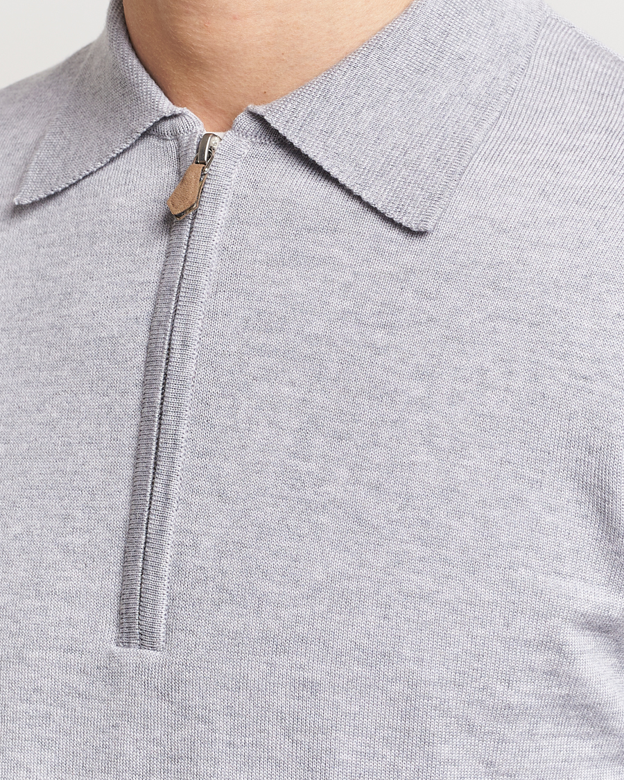 Heren | Truien | Stenströms | Merino Wool Zip Polo Light Grey